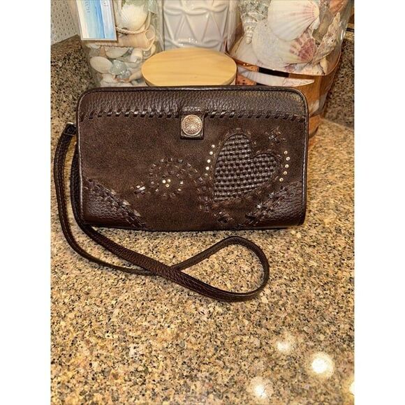 BRIGHTON Brown Suede & Leather‎ Medium-Small Purse/Clutch removable strap - Picture 1 of 5